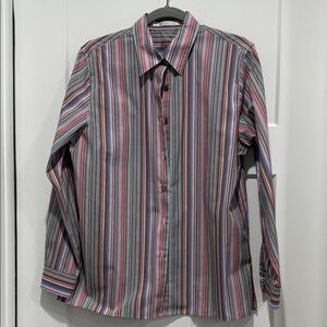 Foxcroft Women’s Long-Sleeve Stripe Button-Up — Pink, Blue, Brown